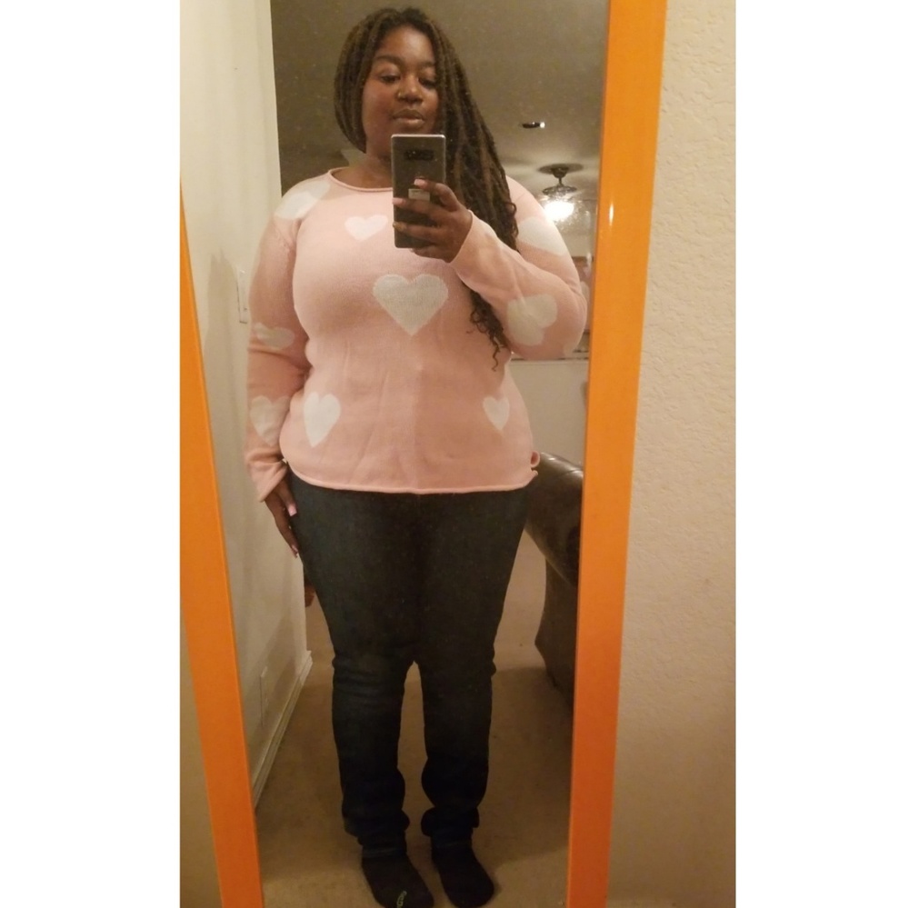 Pink & White Heart knit sweater